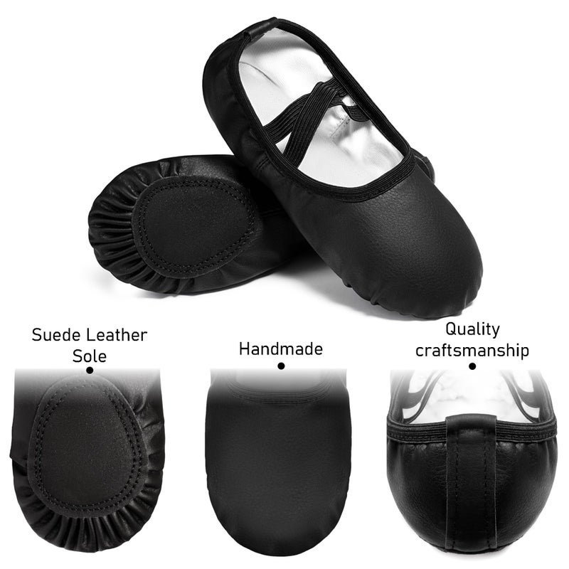 Dynadans Leather Ballet Shoes/Ballet Slippers/Dance Shoes for Girls and Boys (Toddler/Little/Big Kid/Women)-Black-4M Big Kid - Image 3